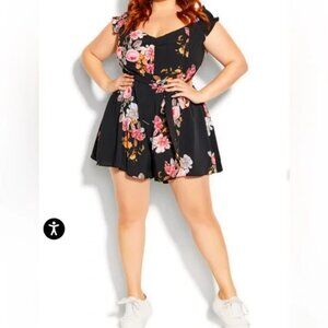 City Chic Floral Crush Playsuit Romper - Black Floral - Size XS 14Plus